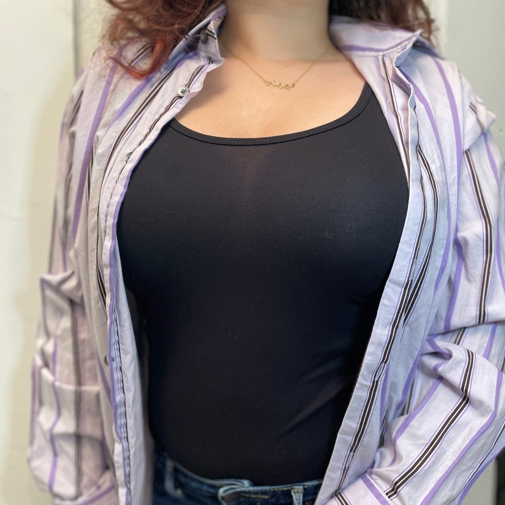Purple stripped button up dress shirt long sleeved
